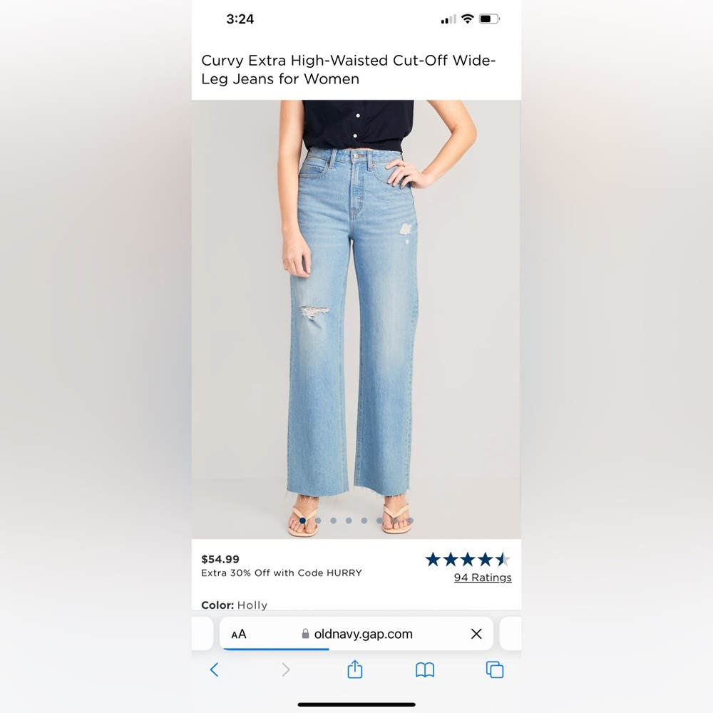 Old Navy Curvy high waisted cut off wide leg jeans